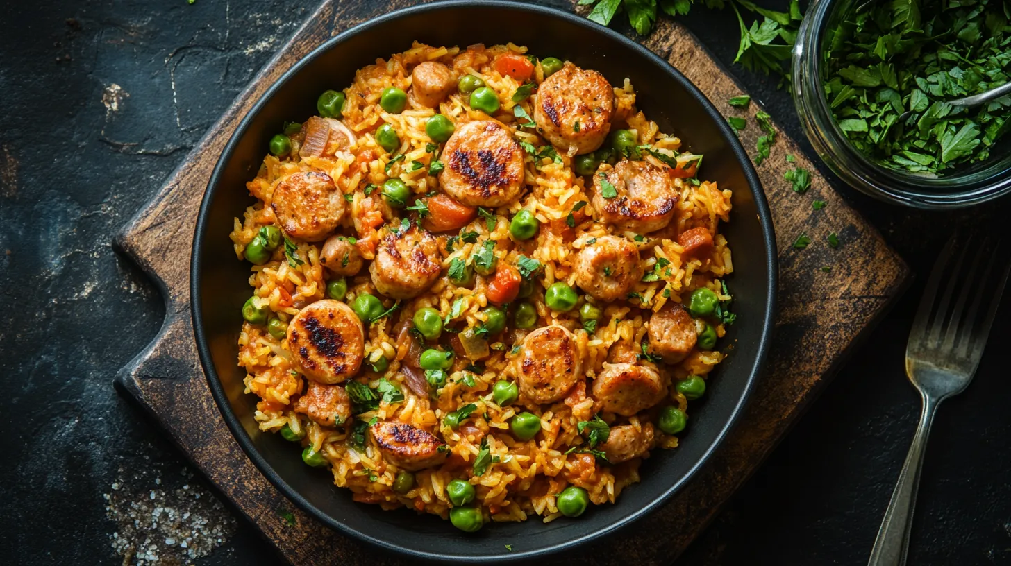 Riz aux Saucisses et Petits Pois: Un Délice Facile et Savoureux 3 Riz Sauté aux Saucisses et Petits Pois