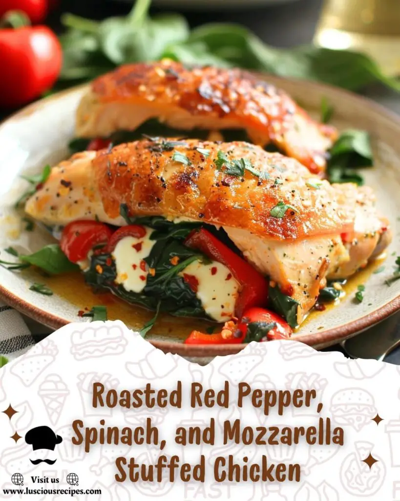 Mozzarella Stuffed Chicken with Spinach and Roasted Red Pepper 2 Mozzarella Stuffed Chicken with Spinach and Roasted Red Pepper