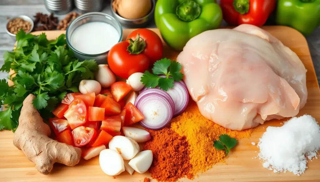Ingrédients pour un plat de curry de poulet