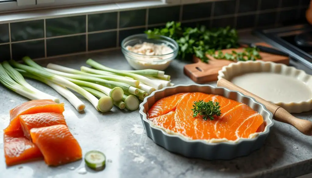 Préparation de la tarte saumon poireaux