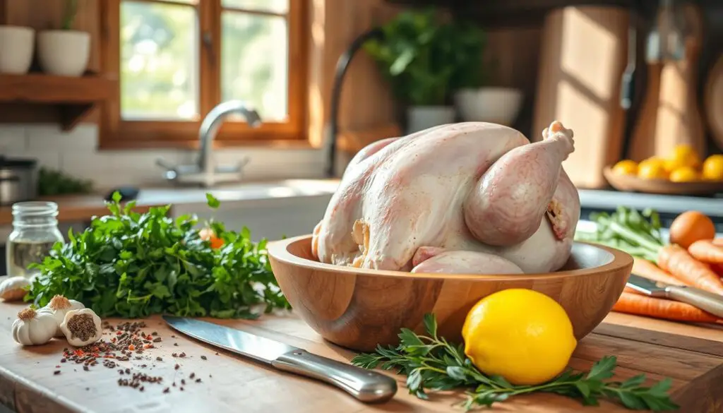 Préparation du poulet rôti