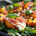 Salade de Pêches Grillées Burrata et Jambon Cru