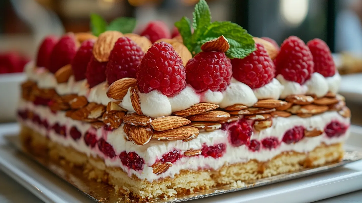 Gâteau Amandes Mascarpone Framboises