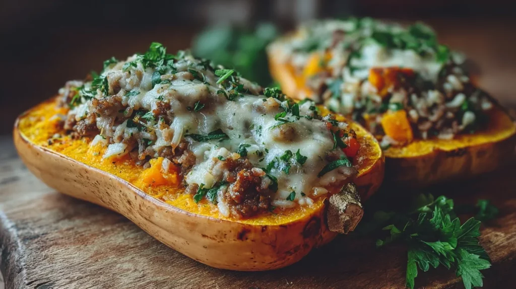 Farci de butternut au riz et à la viande hachée