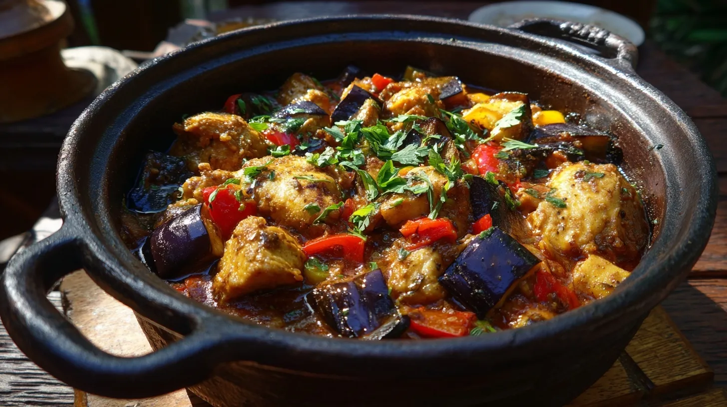 Ragout savoureux de poulet aux aubergines