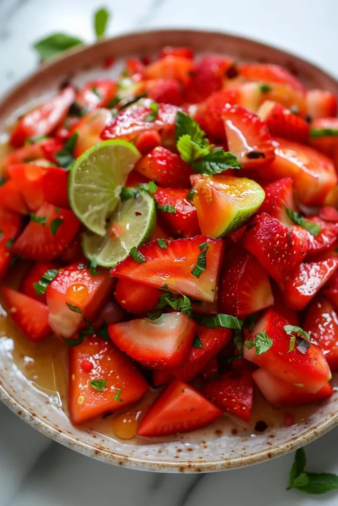 Salade Fraise-Pastèque au Miel et Citron Vert Exquise 7 Salade Fraise-Pastèque au Miel et Citron Vert