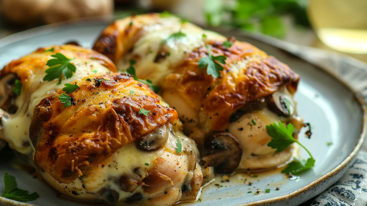 Pollo Relleno Con Queso y Champiñones Cremosos
