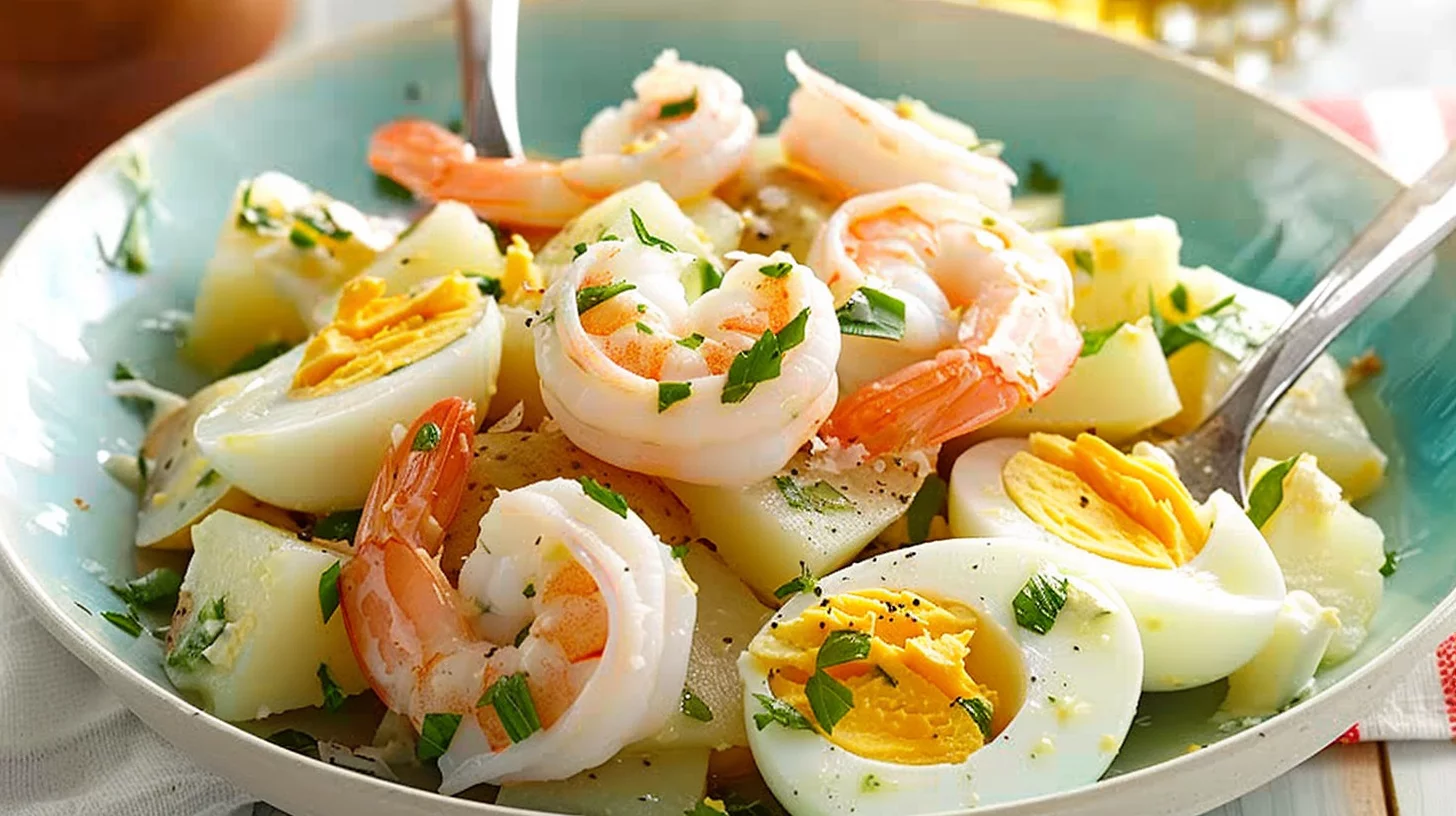 Salade Pommes de Terre Crevettes Roses Œufs Durs