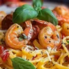 Spaghetti Crème Poivron Chorizo Crevettes
