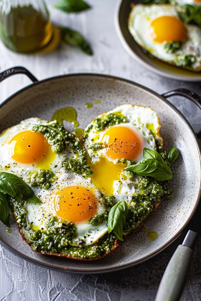 Œufs au Pesto Savoureux sur Pain Doré Croquant 6 Œufs au Pesto Savoureux sur Pain Doré Croquant