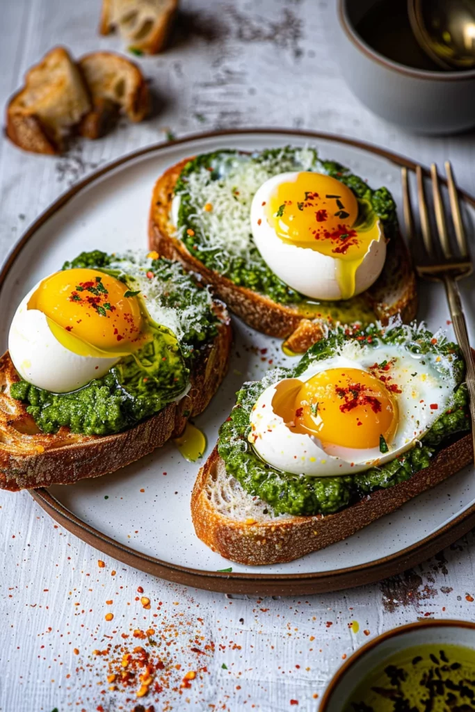 Œufs au Pesto Savoureux sur Pain Doré Croquant 7 Œufs au Pesto Savoureux sur Pain Doré Croquant