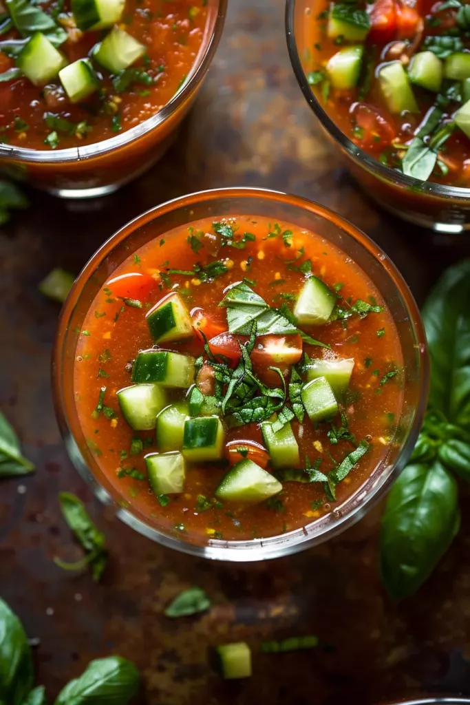 Gaspacho de Tomates Basilic et Concombre - Un Délice Rafraîchissant