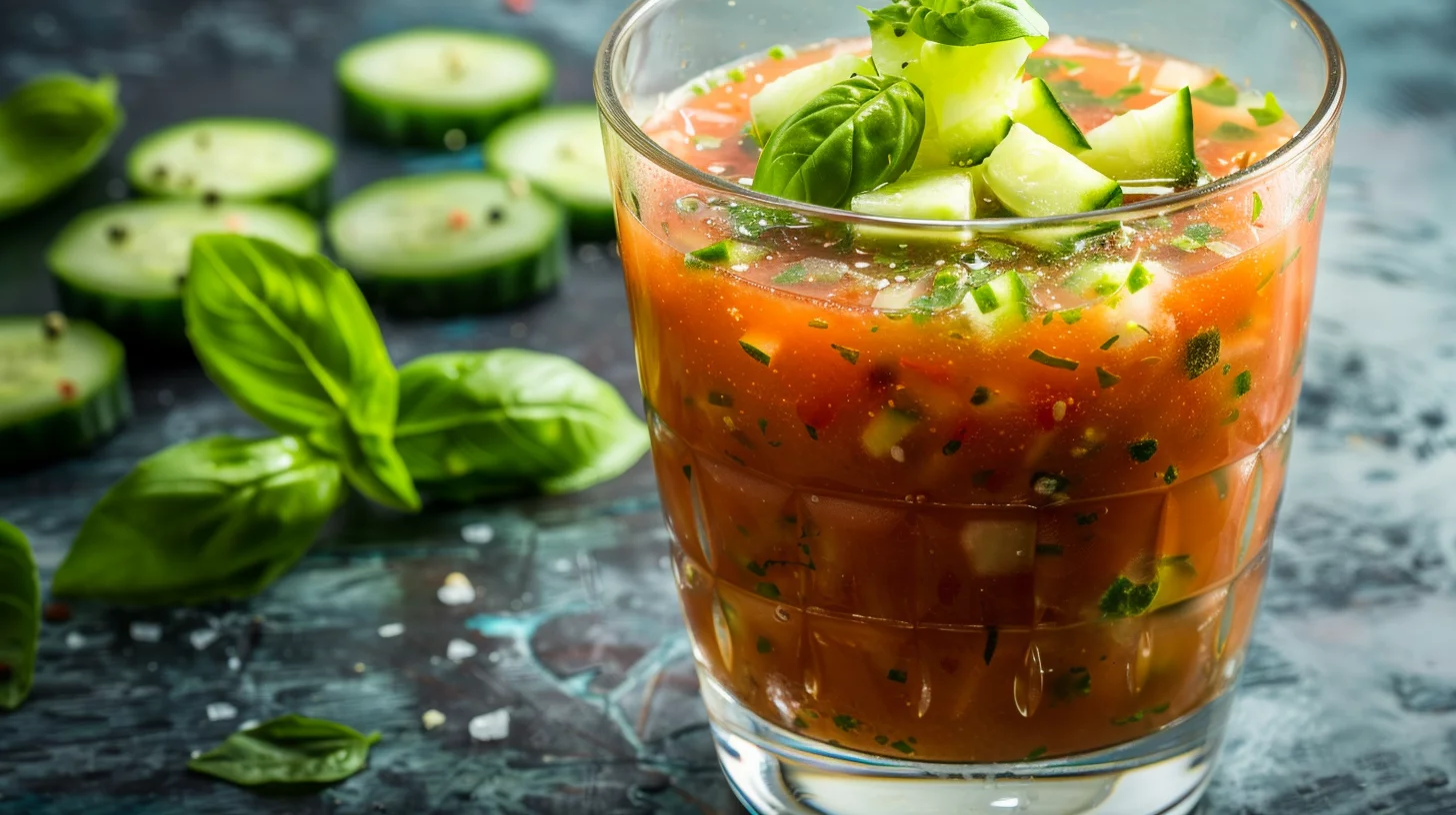 Gaspacho de Tomates Basilic et Concombre