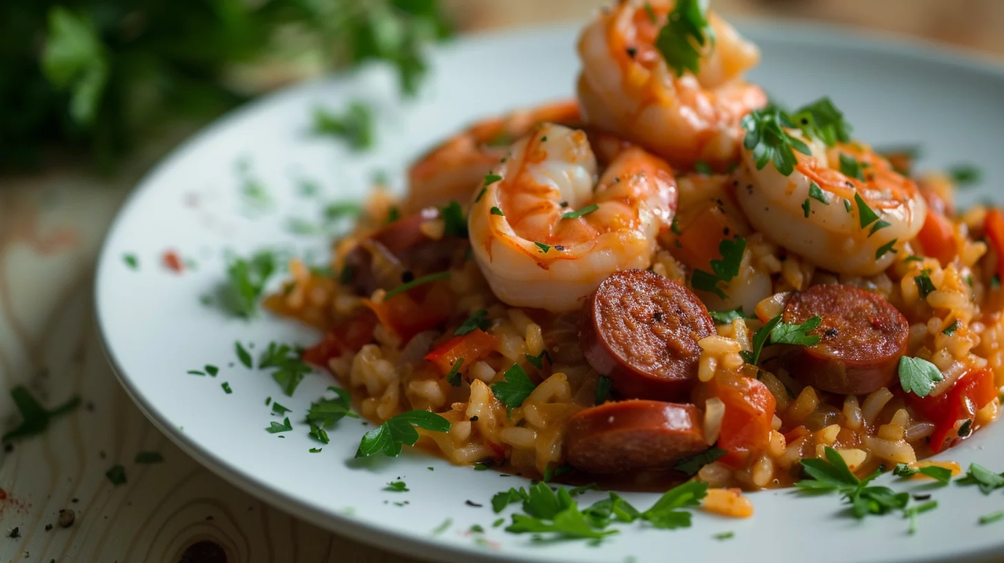 Jambalaya aux Crevettes et Chorizo Doux à La Tomate Épicée