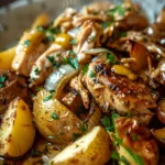 Poulet Effiloché à La Moutarde et Pommes Rôties