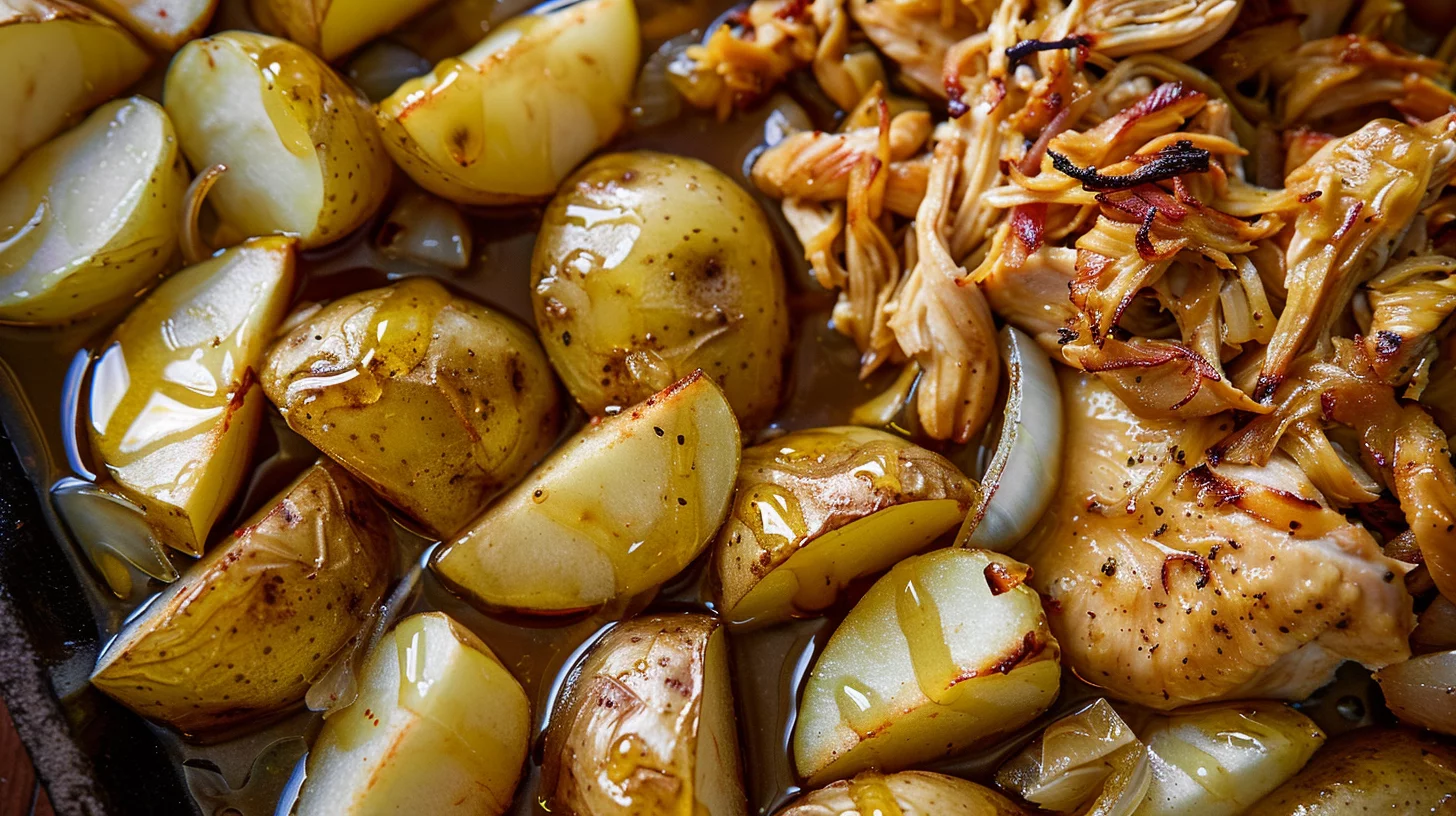 Poulet Effiloché à La Moutarde et Pommes Rôties