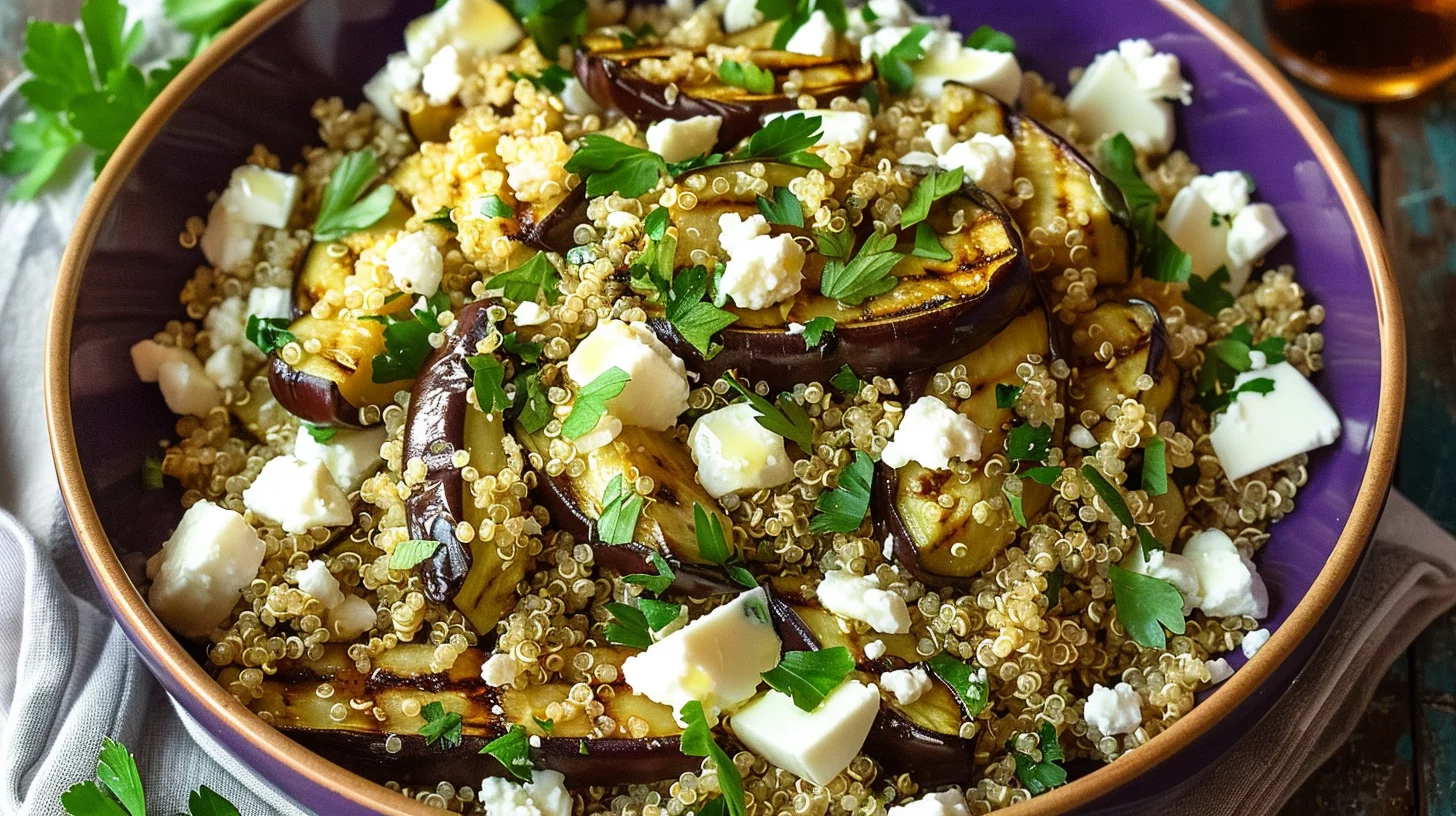Salade de Quinoa Aubergines Grillées et Feta