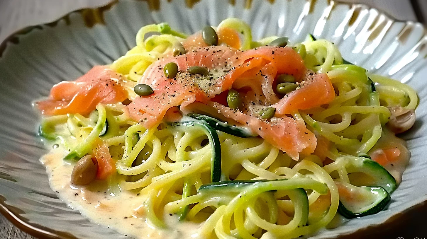 Spaghetti au Saumon Fumé et aux Courgettes
