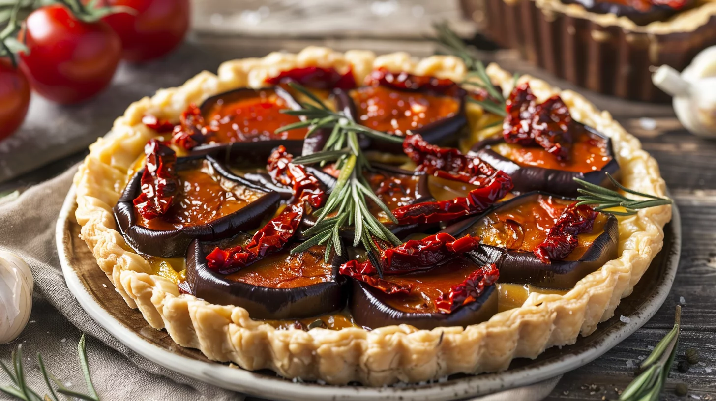 Tatin D'aubergines aux Tomates Séchées Ail et Romarin