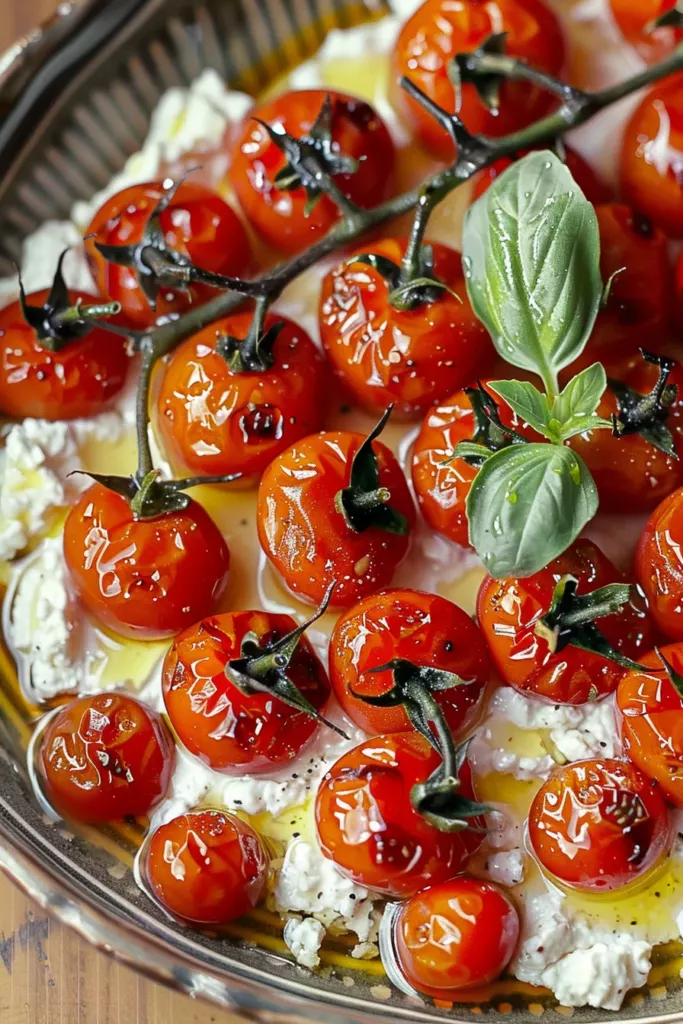 Tomates Cerises Rôties au Miel Sur Féta Fouettée - Le Plaisir Croustillant et Crémeux 6 Tomates Cerises Rôties au Miel Sur Féta Fouettée - Le Plaisir Croustillant et Crémeux