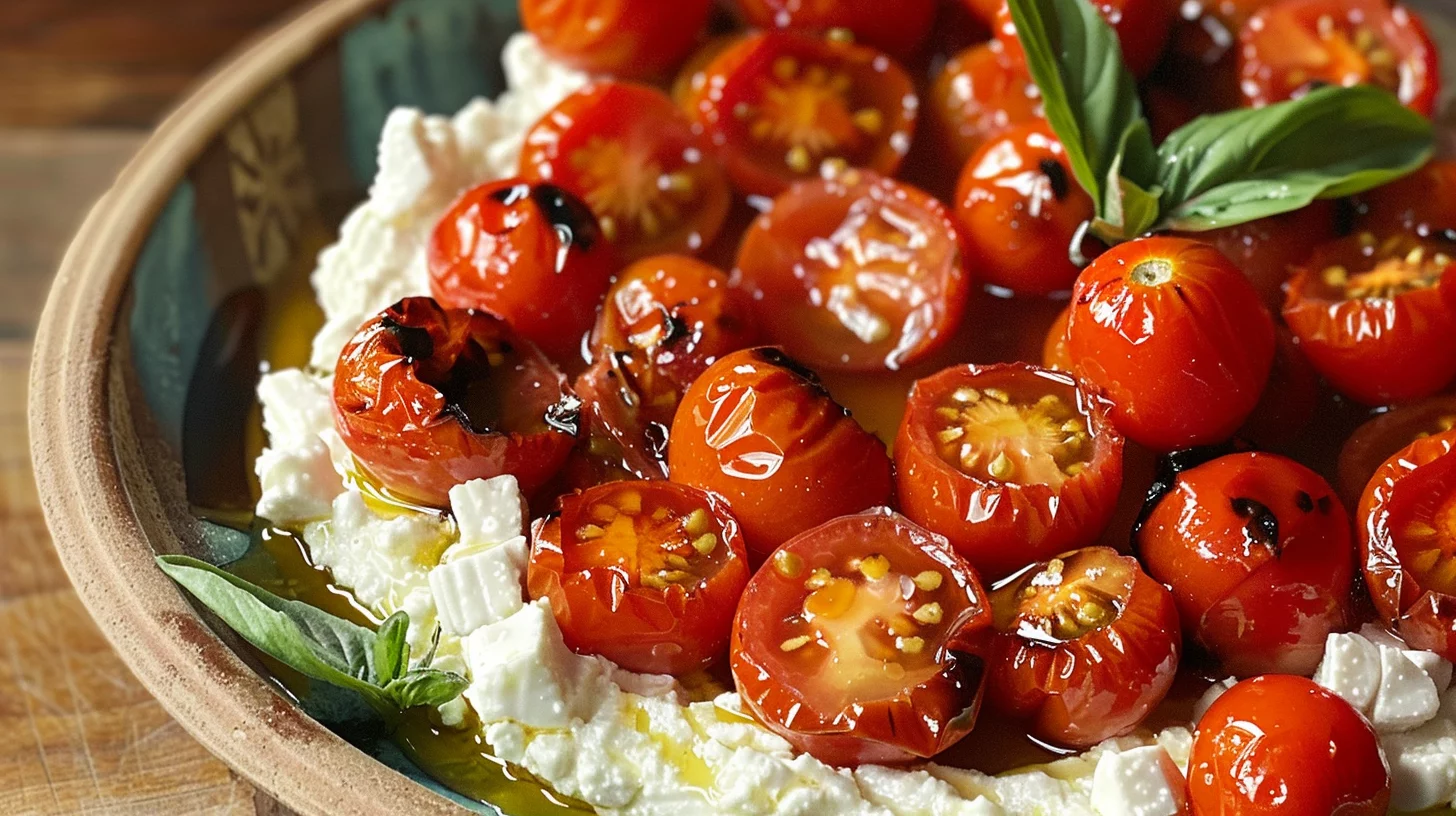 Tomates Cerises Rôties au Miel Sur Féta Fouettée
