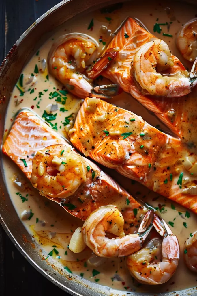 Crevettes et Saumon Cajun Avec Sauce Crémeuse à L'ail: Régal Épique Pour Les Papilles 6 Crevettes et Saumon Cajun Avec Sauce Crémeuse à L'ail: Régal Épique Pour Les Papilles