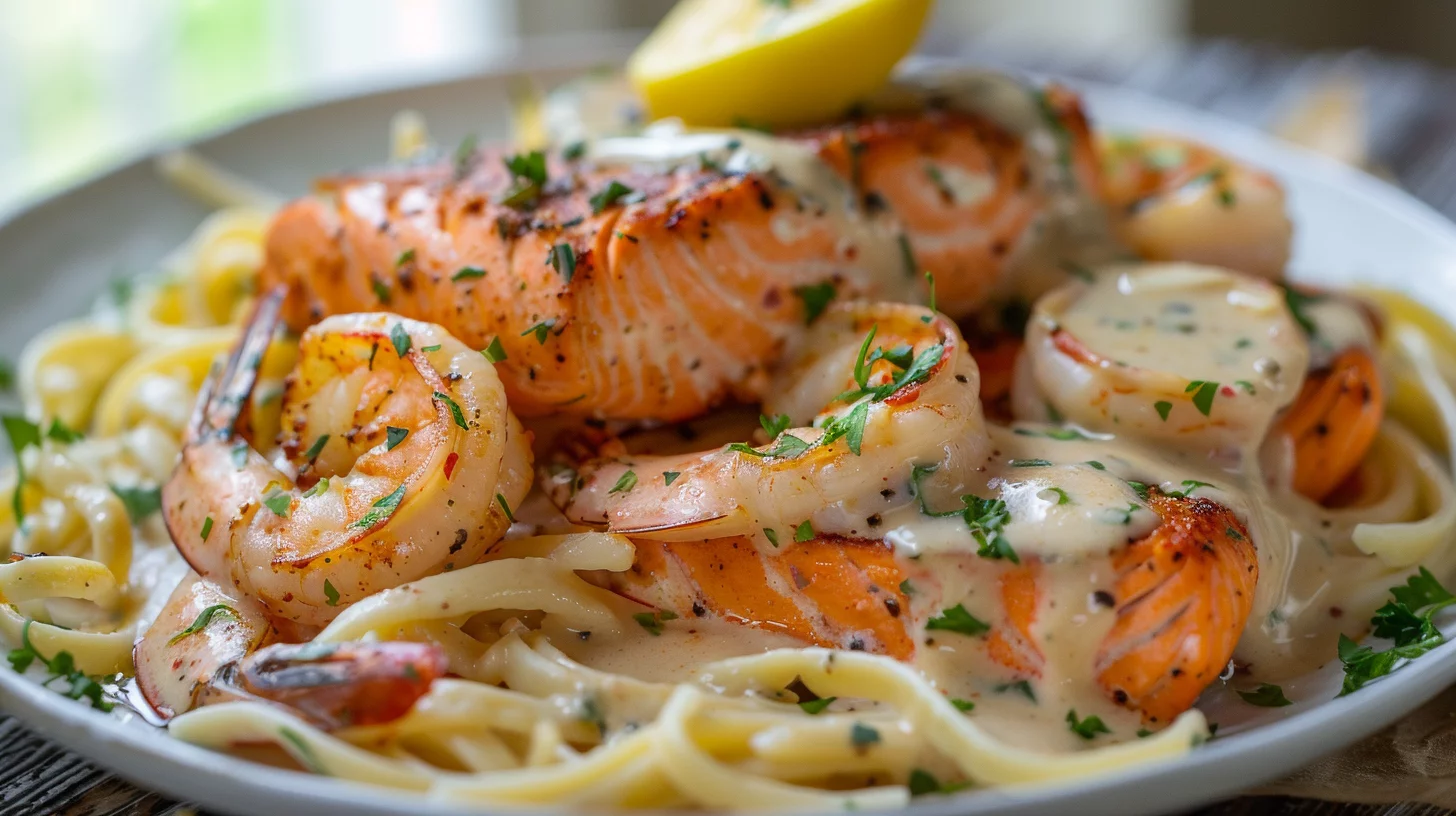Crevettes et Saumon Cajun Avec Sauce Crémeuse à L'ail