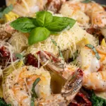 Crevettes à La Toscane Avec Épinards Artichauts et Tomates Séchées