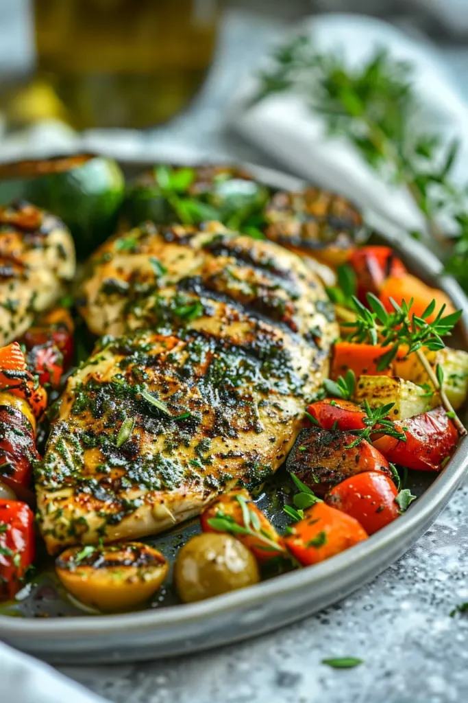 Poulet Grillé aux Herbes et Légumes Rôtis - Une Explosion de Saveurs et de Fraîcheur