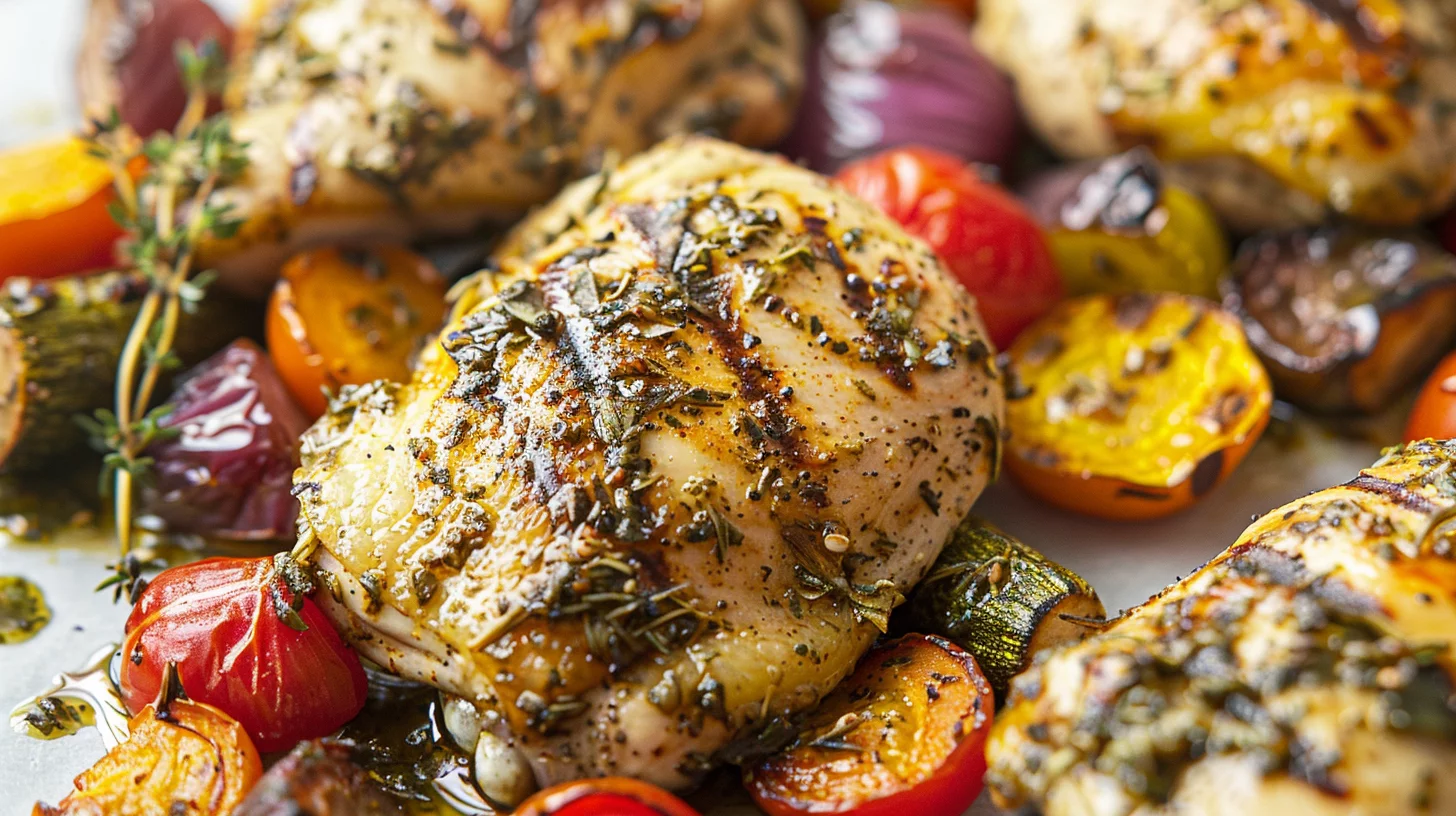 Poulet Grillé aux Herbes et Légumes Rôtis
