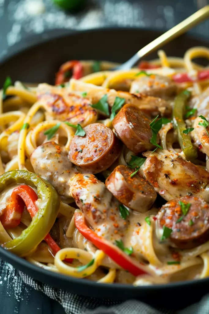 Pâtes Crémeuses à La Saucisse Cajun - Un Festin Crémeux et Épicé