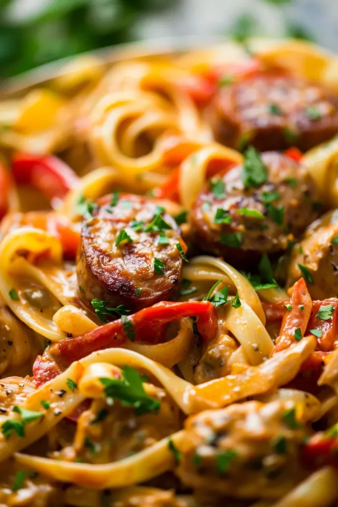 Pâtes Crémeuses à La Saucisse Cajun - Un Festin Crémeux et Épicé