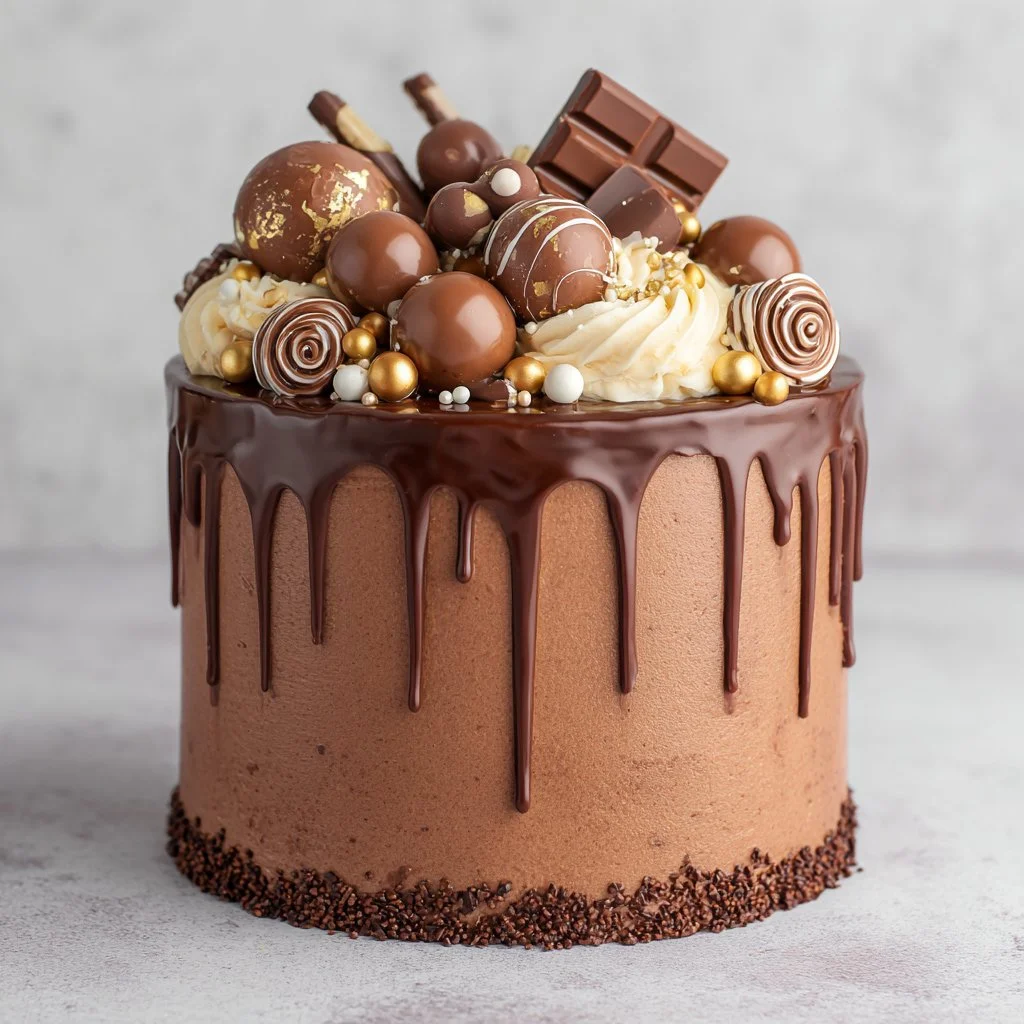 Gâteau au chocolat d'anniversaire décoré et prêt à être servi