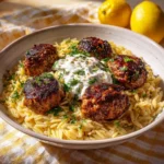Boulettes grecques avec orzo citronné et crème de feta