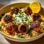 Boulettes Grecques & Orzo Citronné avec Crème de Feta