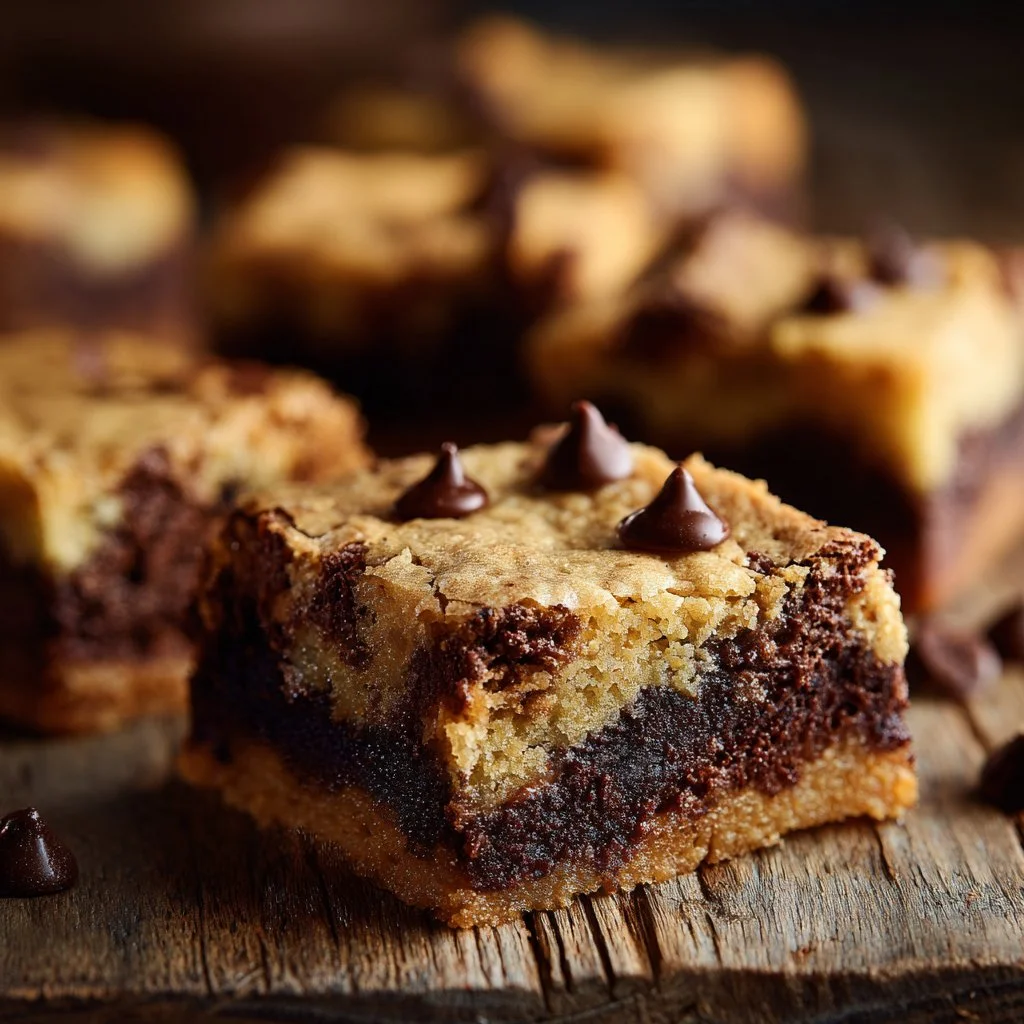 Délicieux brookie avec couches de brownie et cookie sur une assiette.