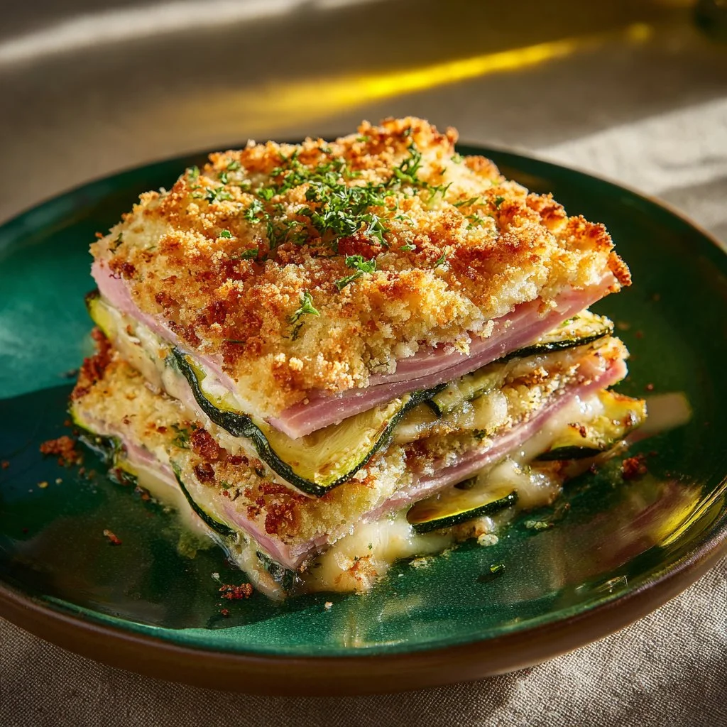 Cordon-bleu de courgette croustillant et savoureux prêt à être dégusté.