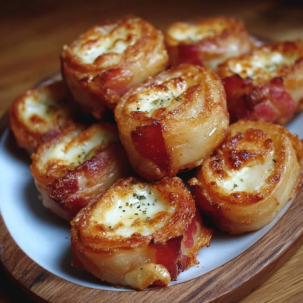 Roulés croustillants au fromage et bacon sur une assiette garnie
