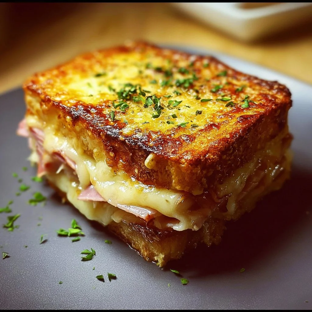 Croque-Monsieur au Four, savoureux et croustillant, prêt à être dégusté.