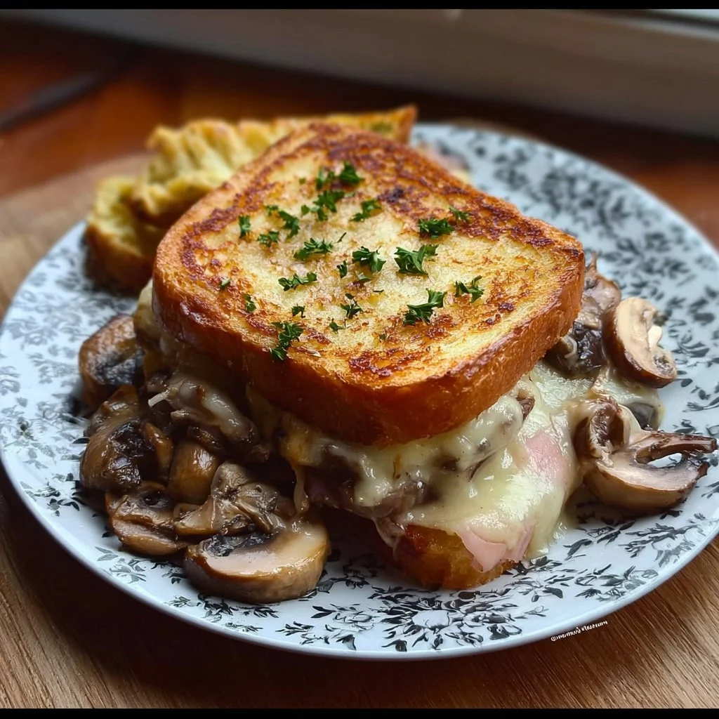 Croque-Monsieur aux Champignons savoureux avec fromage fondu et jambon