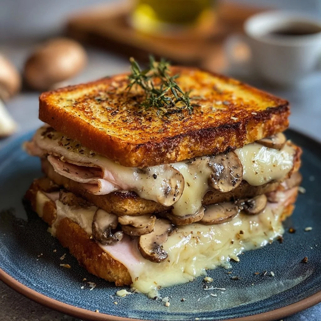 Croque-Monsieur Gourmand aux Champignons sur une assiette appétissante