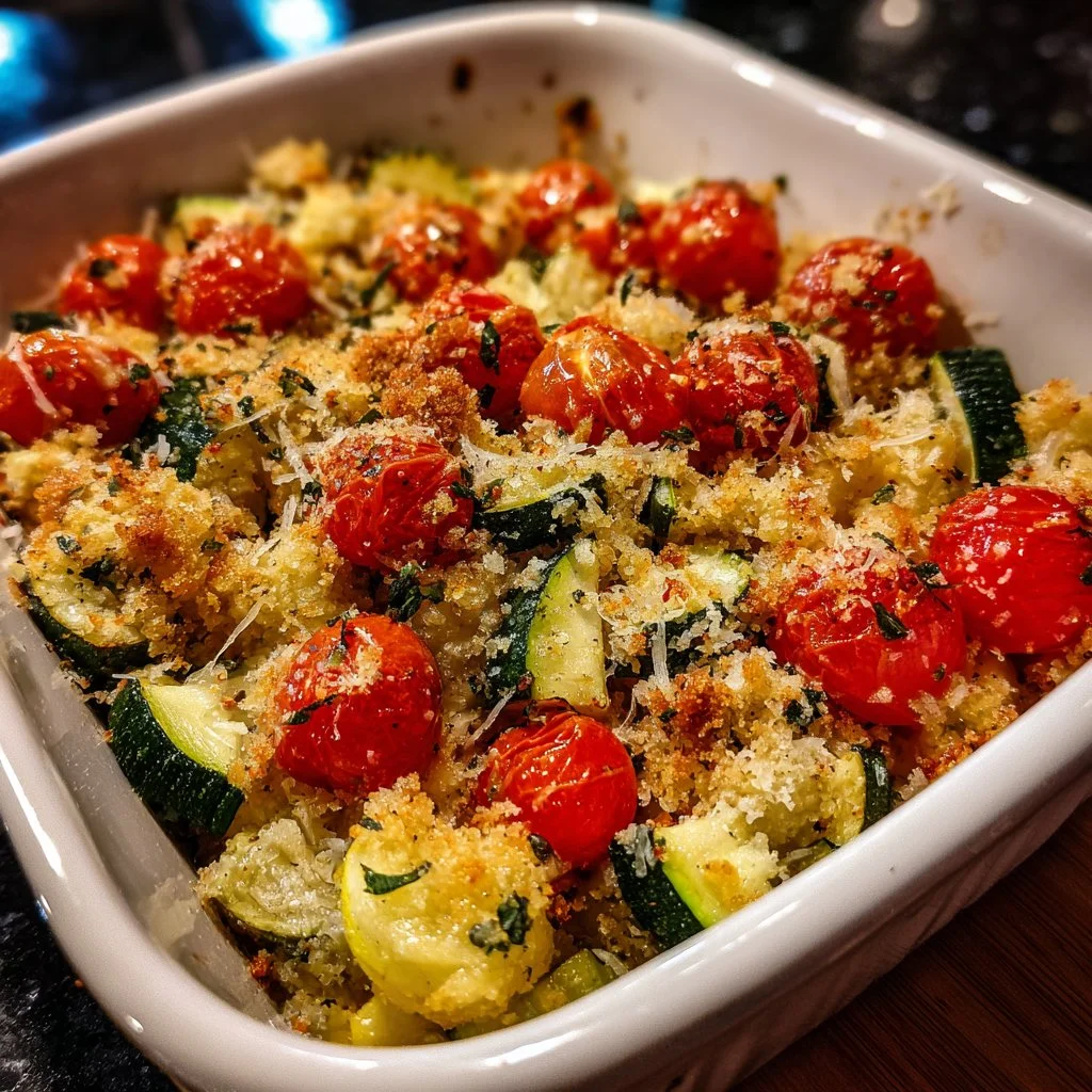 Crumble Salé de Tomates Cerises et Courgettes avec du Parmesan doré