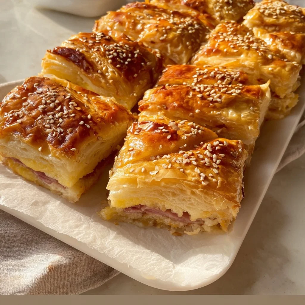 Feuilleté au jambon et fromage doré, croustillant et savoureux