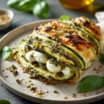 Feuilleté croustillant aux courgettes, pesto et burrata