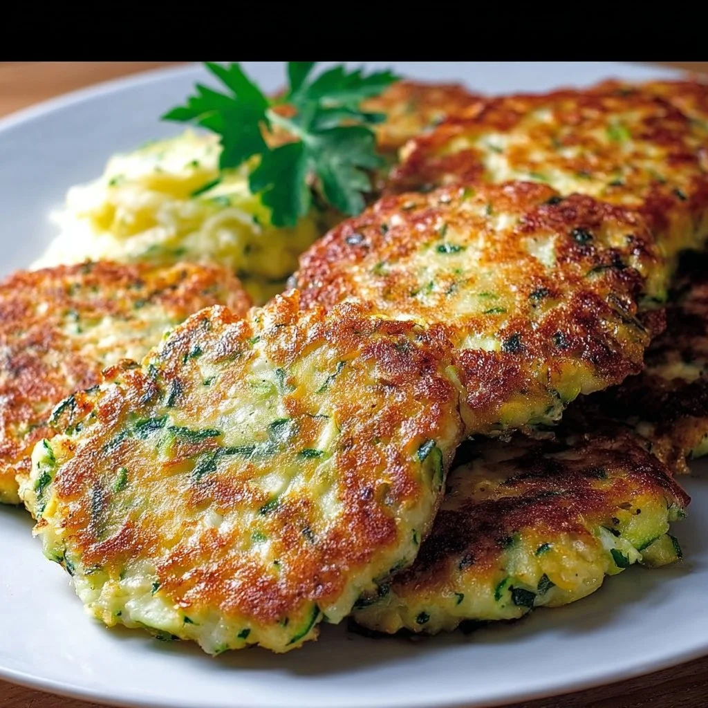 Galettes de courgettes et fromage dorées, prêtes à déguster