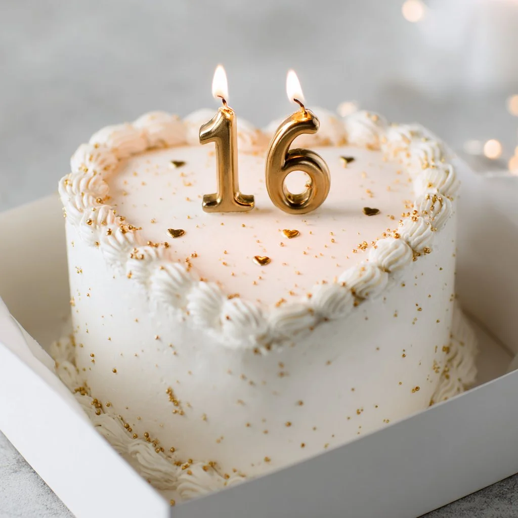 Gâteau Blanc d'Anniversaire décoré avec des fleurs et des bougies