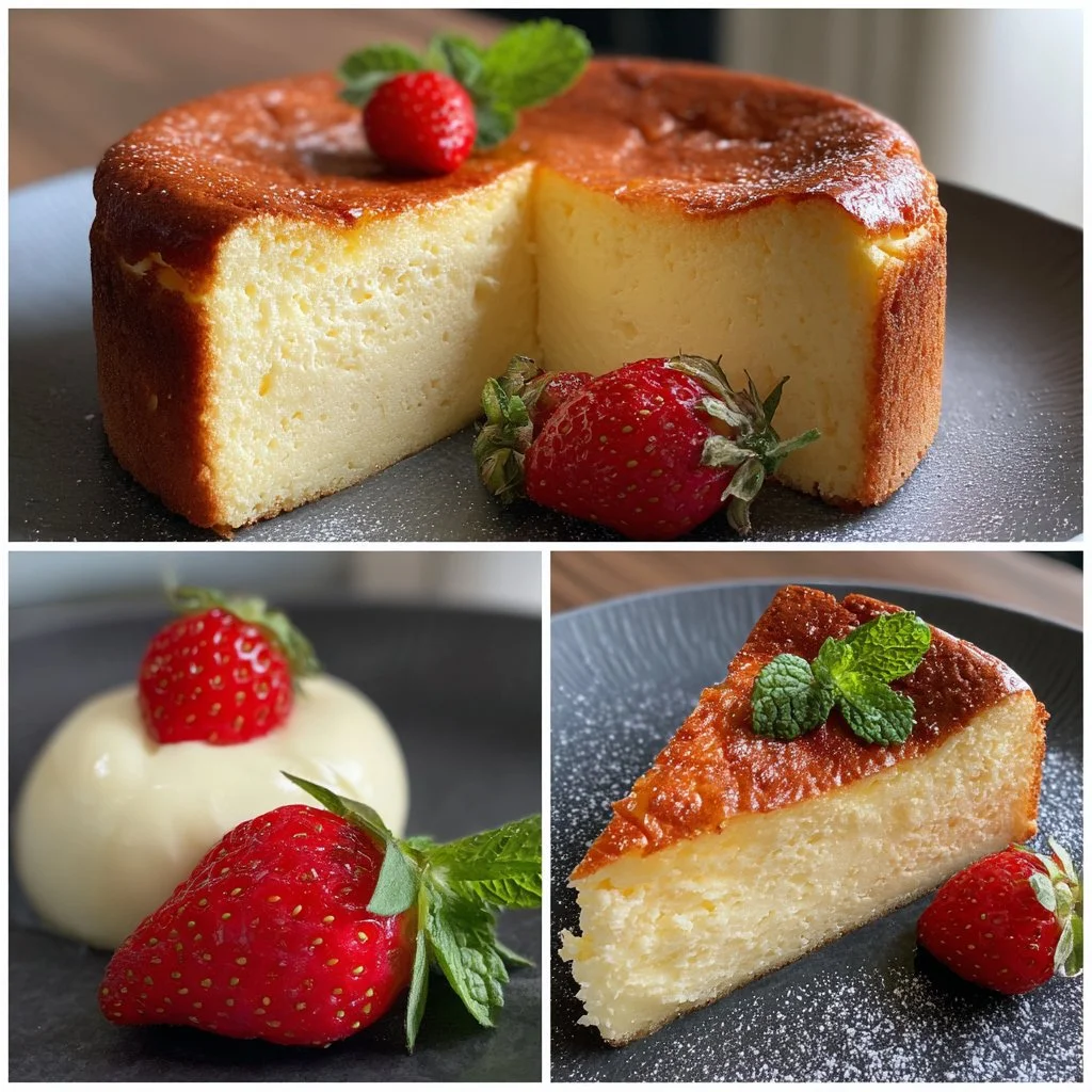 Gâteau crémeux aux yaourts préparé avec 3 yaourts et 2 œufs sur une assiette