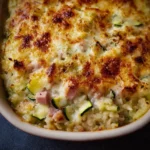 Gratin de courgettes, jambon et riz