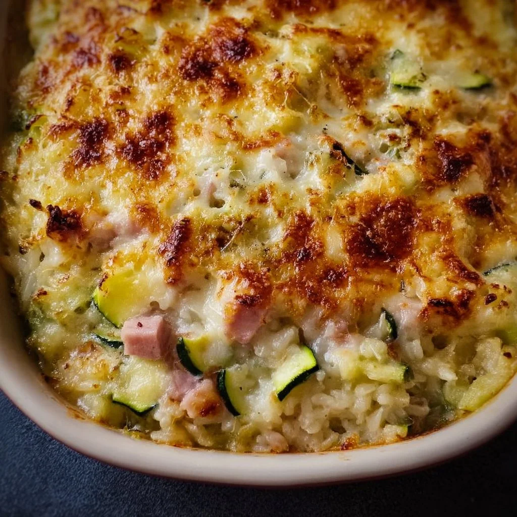 Gratin de courgettes avec jambon et riz