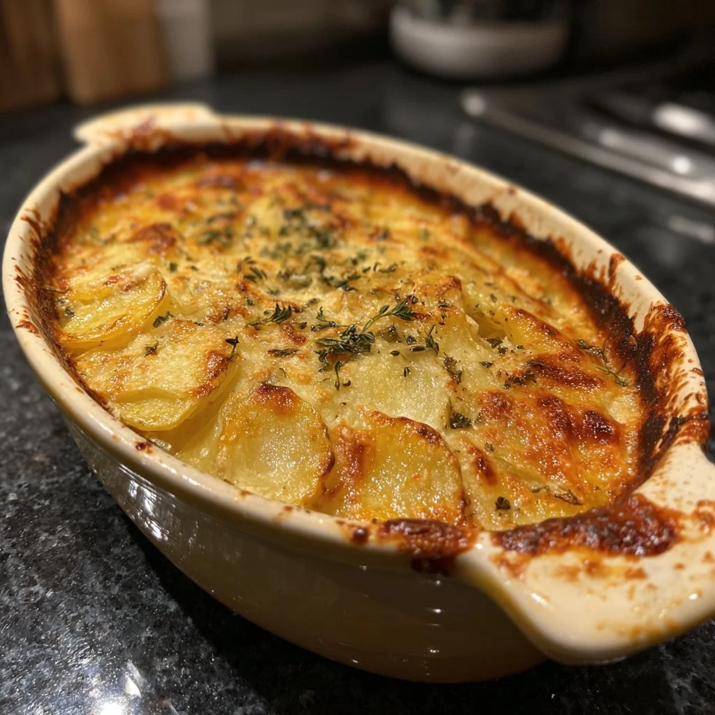 Gratin de pommes de terre, un plat délicieux et réconfortant, prêt à être dégusté.
